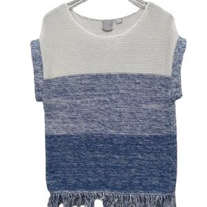 OC by Oleg Cassini Size XL Knit Color Block Sweater Short Sleeve Fringe Hem Top